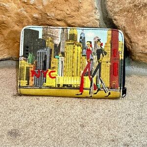 NYC Skyline Wallet Vtg Embellished Bling Beaded Fold  Zip Around